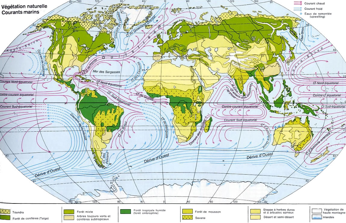 Carte des courants du monde