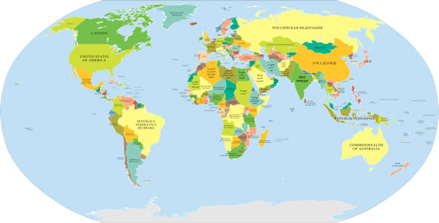 Carte du monde avec les noms originaux des pays