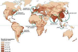 Carte densité population mondiale