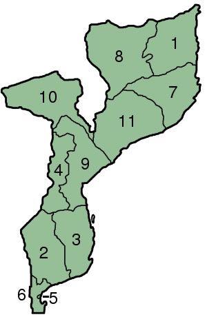Carte Mozambique vierge numéros régions